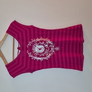 Express Y2K Going Out Top V Back Tie Metalic Rhinestone Embellished Fushia